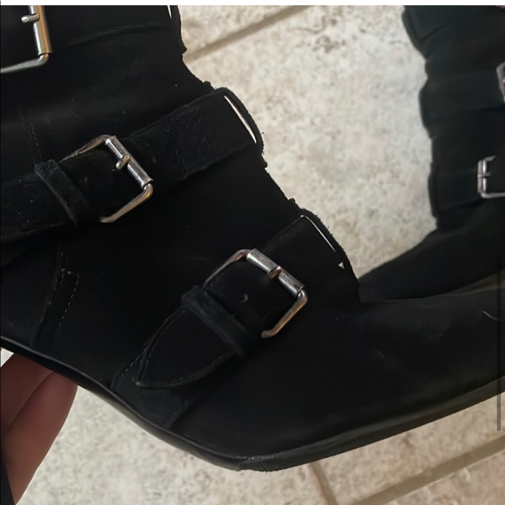 SAINT LAURENT Black Suede Buckle Ankle Boots w/ buckles - Picture 5 of 12